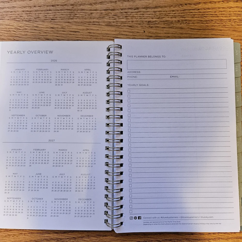 Kelly Ventura for Blue Sky 2026 Floral Planning Calendar - Blue & White